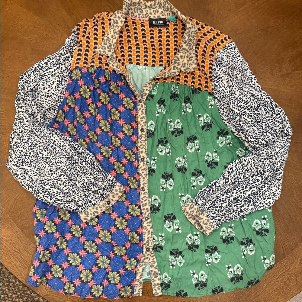 Maeve Anthropologie Fern Patchwork Button Down Shirt 3X